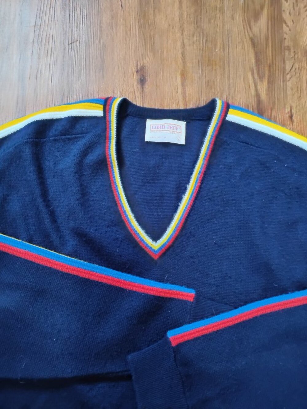 Vintage MCM Mod Lord Jeff Rainbow Stripe V-Neck Sweater